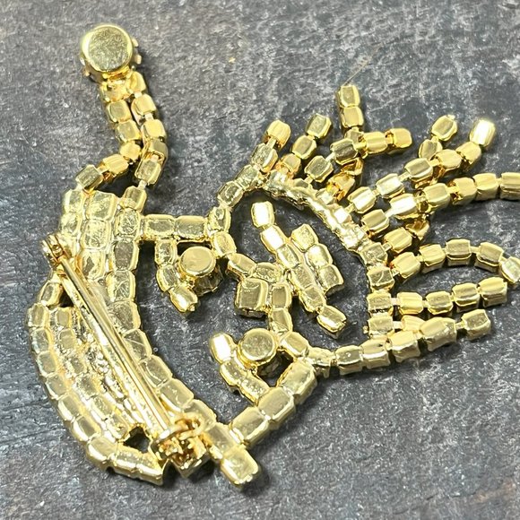 Vintage Santa Claus Brooch Red Black Clear Prong Setting Crystal Rhinestones - Picture 2 of 8